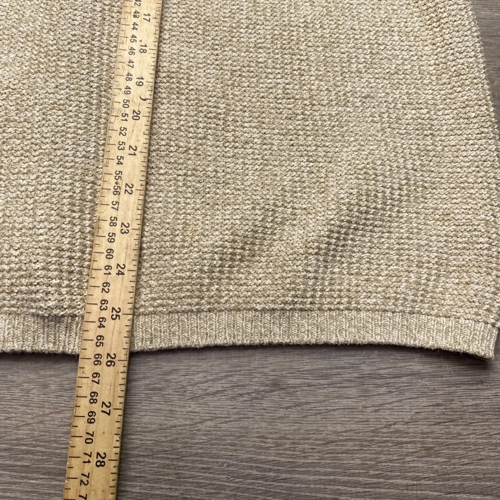 Eddie Bauer Mens M Cotton Knit Sweater Vest Beige‎ Tan V-Neck Cardigan Made USA